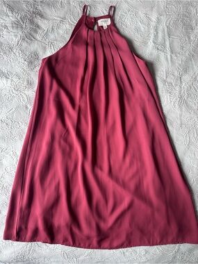 Everly Pleated Halter Shift Dress in Deep Rose